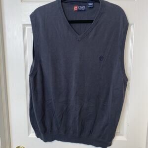 Chaps Sweater Vest Golf Men's XL Gray Cotton Knit V-Neck Pullover 0971-A1